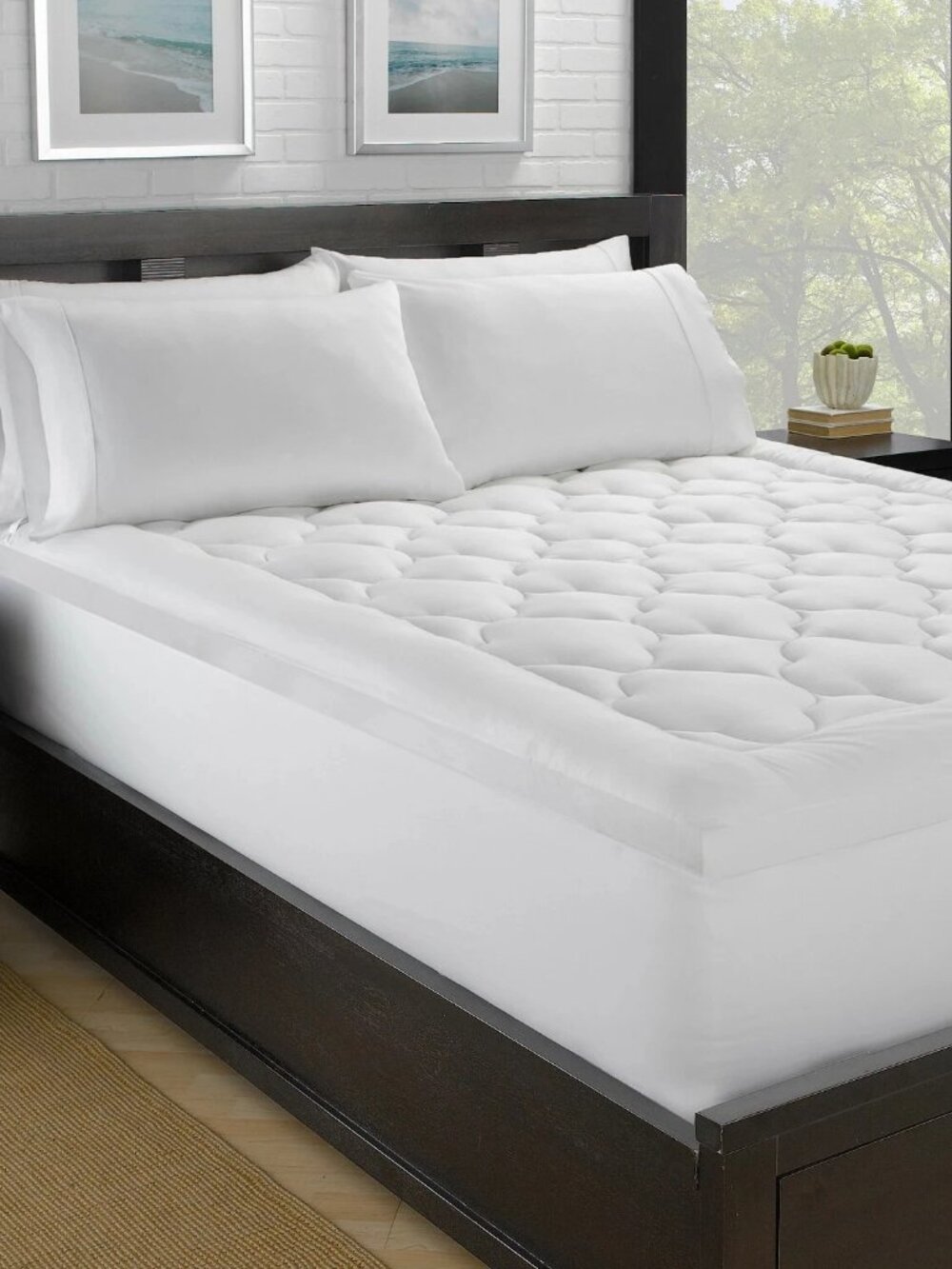Ella Jayne Lofty 100% Cotton Plush Fiber Filled Mattress Pad, Full, White